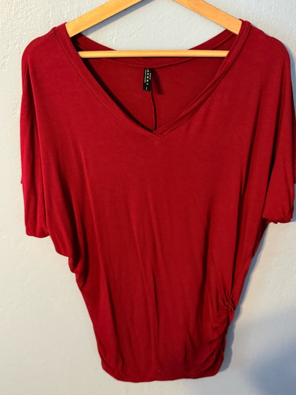 Johnny Was Deep Red V-Neck Short Sleeve Blouse